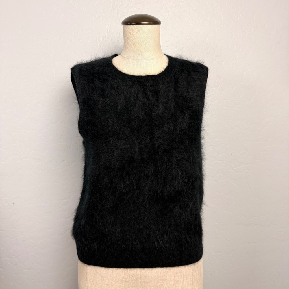 J.Crew Women Black 100% Cashmere Fuzzy Sleeveless Sweater Vest Small